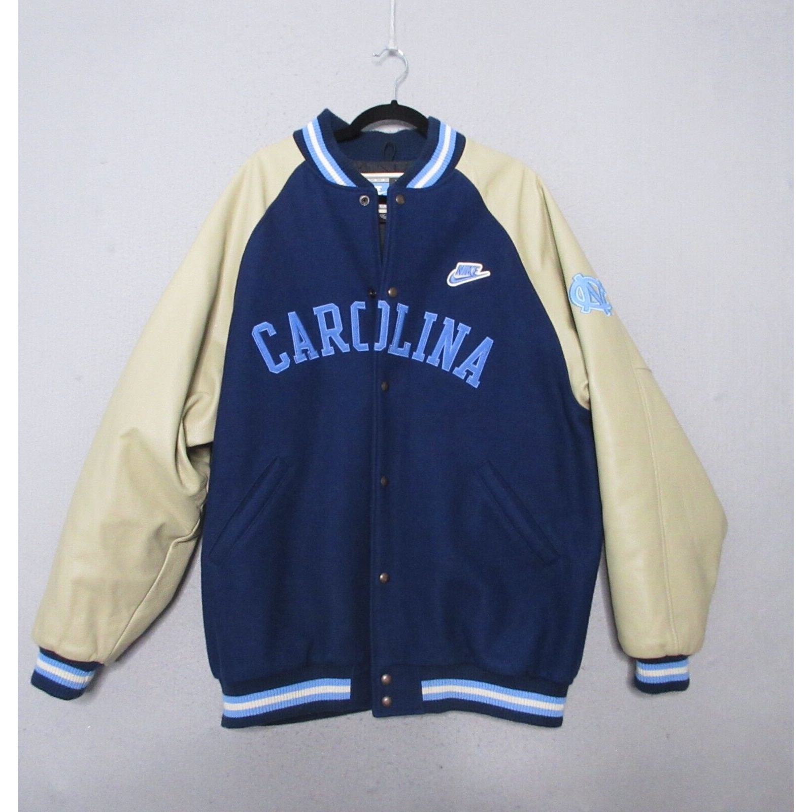 Vintage Nike Team Sports Letterman Jacket Xl Unc Carolina Leather Wool Varsity
